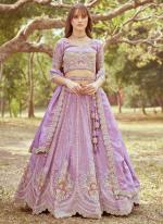 Tissue Lavender Bridal Wear Stone Beads Work Lehenga Choli